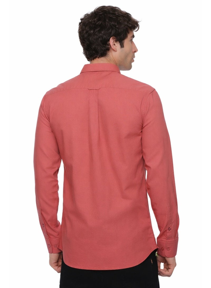 U.S. ELK Men's Button Down Shirt | Casual Slim Fit Shirt | Long Sleeve Oxford Shirts For Men | Smart Fit Cuff- Coral Red - Image 3