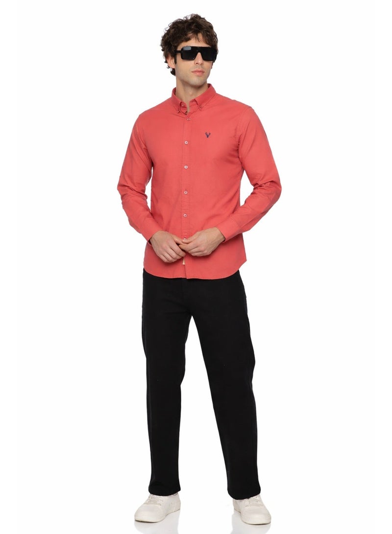 U.S. ELK Men's Button Down Shirt | Casual Slim Fit Shirt | Long Sleeve Oxford Shirts For Men | Smart Fit Cuff- Coral Red - Image 4