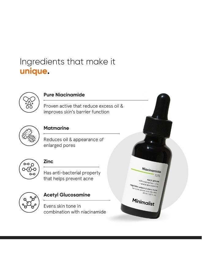 MINIMALIST 10% Niacinamide Face Serum with Zinc for Acne Marks, Blemishes, Pore Minimizing & Oil Control | Skin Clarifying Anti Acne Serum for Oily & Acne Prone Skin| Non-Sticky Matte Finish |30 ml - Image 5
