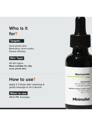 10% Niacinamide Face Serum with Zinc for Acne Marks, Blemishes, Pore Minimizing & Oil Control | Skin Clarifying Anti Acne Serum for Oily & Acne Prone Skin| Non-Sticky Matte Finish |30 ml - view 3