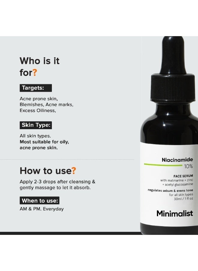 MINIMALIST 10% Niacinamide Face Serum with Zinc for Acne Marks, Blemishes, Pore Minimizing & Oil Control | Skin Clarifying Anti Acne Serum for Oily & Acne Prone Skin| Non-Sticky Matte Finish |30 ml - Image 3