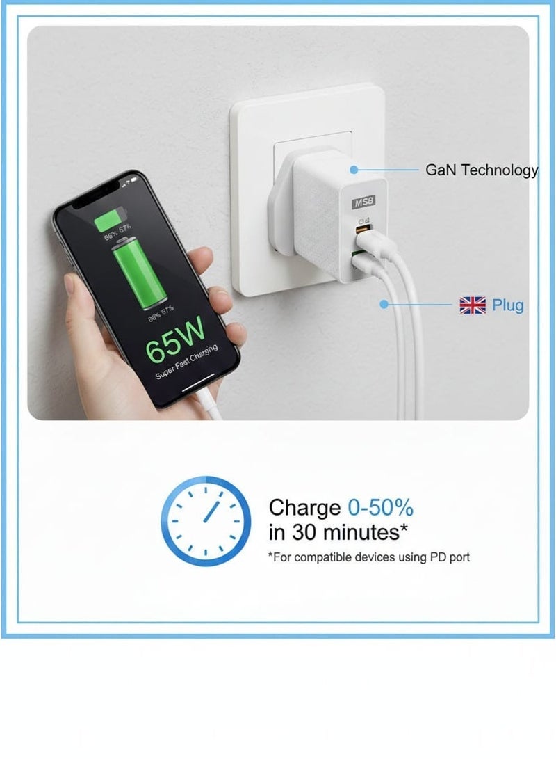 FIRST PRO 65W GaN USB C Charger Dual Port Type C and USB A Fast Charging Wall Adapter, Compact PD Power Adapter for Tablets and Phones - Image 2