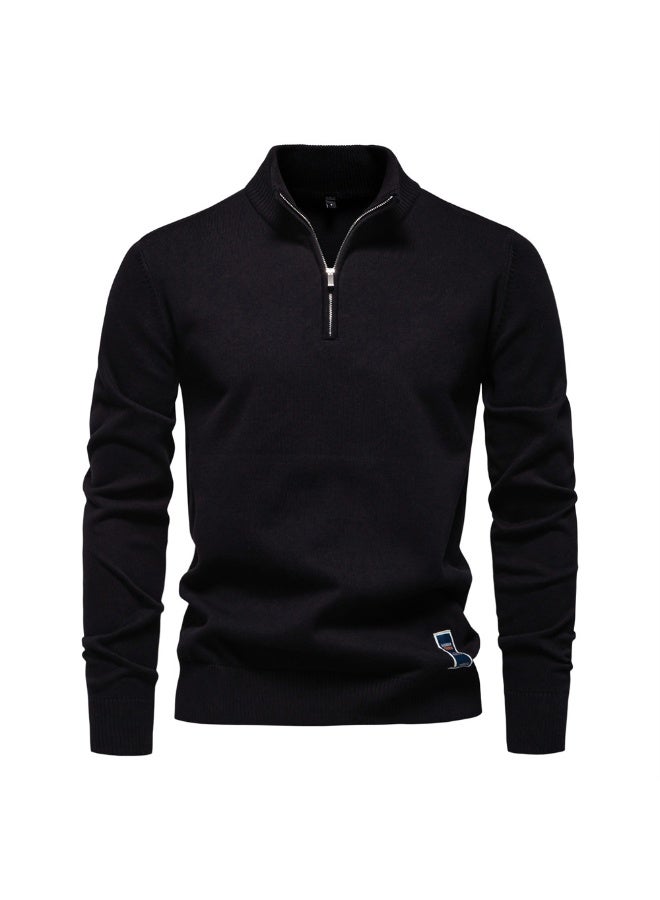 Autumn Winter Men's Half Zipper Knitted Pullovers Solid Slin Fit Casual Sweater Male Fleece Warm Stand Collar Pullover Sweaters - Image 1