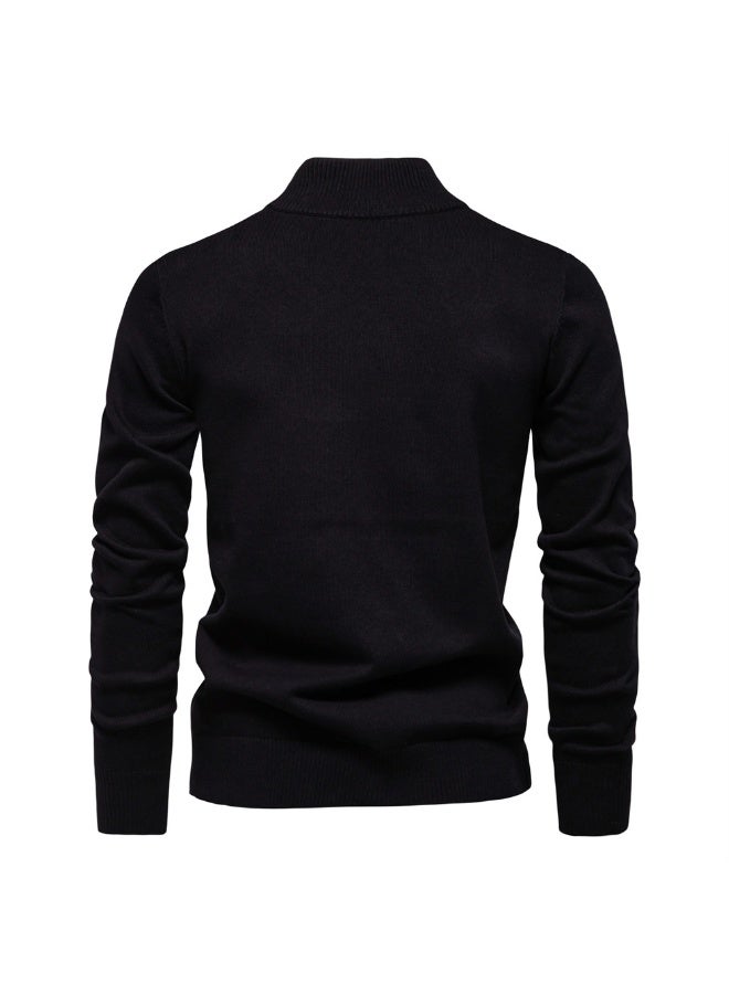 Autumn Winter Men's Half Zipper Knitted Pullovers Solid Slin Fit Casual Sweater Male Fleece Warm Stand Collar Pullover Sweaters - Image 2
