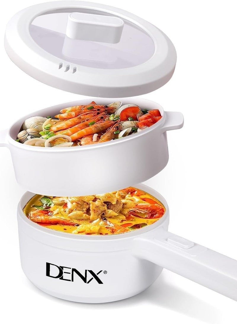 Denx DINX 2L Mini Electric Cooker with Steamer and Temperature Control, Shabu Pan, Electric Fryer, for Noodles, Eggs, Steak, Oatmeal, and Soup, DX1769 - Image 1