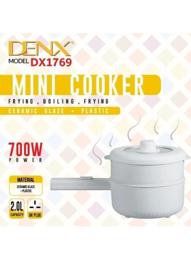 Denx DINX 2L Mini Electric Cooker with Steamer and Temperature Control, Shabu Pan, Electric Fryer, for Noodles, Eggs, Steak, Oatmeal, and Soup, DX1769 - Image 4