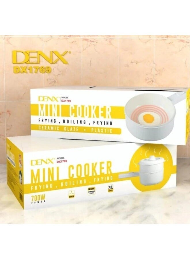 Denx DINX 2L Mini Electric Cooker with Steamer and Temperature Control, Shabu Pan, Electric Fryer, for Noodles, Eggs, Steak, Oatmeal, and Soup, DX1769 - Image 3