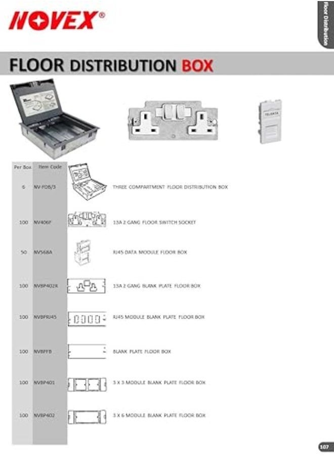 NOVEX Underground Cable Management Empty Floor Box – 3 Compartment Recessed Floor Distribution Box for Power & Network Connectivity | NVFDB/3 - Image 4