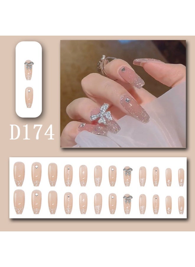 يوكانبي مجموعة أظافر اصطناعية متكاملة: 24 ظفر فضي متدرج باللون الوردي لاصق + مناديل مزيل طلاء أظافر سحرية – قطن خالي من الوبر + 100 حلقة صنفرة للأظافر – حبيبات متنوعة 80#/120#/180# + 24 ظفر طويل متلألئ مع فيونكات من الكريستال + 24 ظفر أوريورا فراشة وكاميليا متدرج – أظافر قابلة للإزالة وصالون احترافي - Image 5