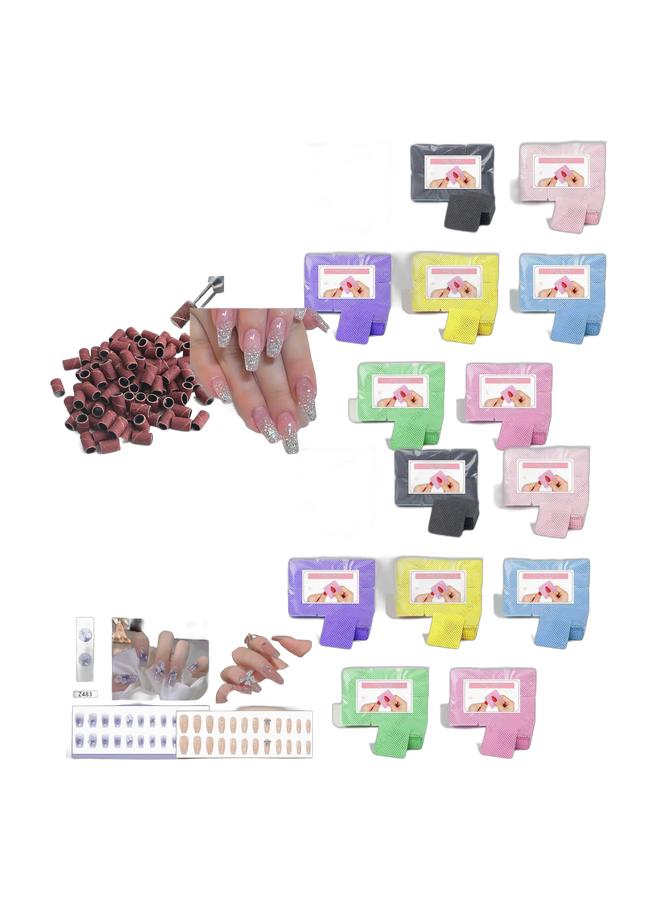 يوكانبي مجموعة أظافر اصطناعية متكاملة: 24 ظفر فضي متدرج باللون الوردي لاصق + مناديل مزيل طلاء أظافر سحرية – قطن خالي من الوبر + 100 حلقة صنفرة للأظافر – حبيبات متنوعة 80#/120#/180# + 24 ظفر طويل متلألئ مع فيونكات من الكريستال + 24 ظفر أوريورا فراشة وكاميليا متدرج – أظافر قابلة للإزالة وصالون احترافي - Image 1