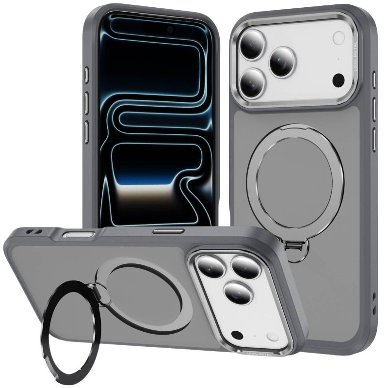 غطاء MagSafe بPC باللون رمادي مغناطيسي بوظيفة حامل لـ iPhone 11 مع حامل دوار 360 درجة ومغناطيس قوي مع مقاوم للصدمات مع حماية من السقوط للاستخدام الداخلي للرحلات اليومية - Image 1