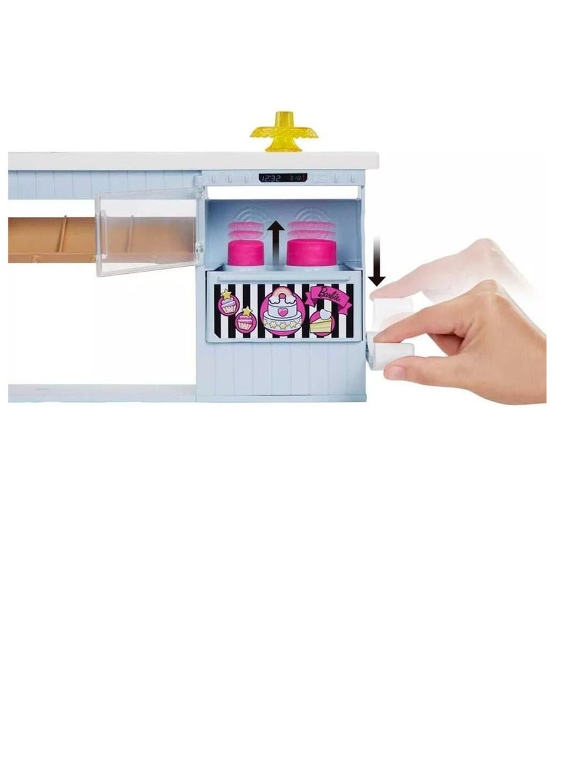 باربي مجموعة لعب المخبوزات مع 12 دمية صغيرة، وشعر وردي، ومحطة خبز، وميزة صنع الكعك وأكثر من 20 قطعة لعب واقعية، 3 فما فوق - Image 3