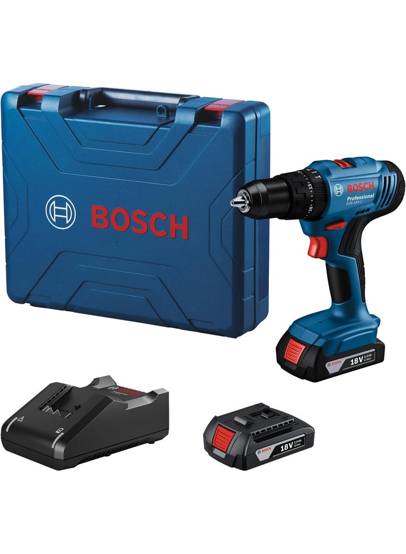 BOSCH GSB 183 LI Professional Cordless Impact drill/driver with 2 batteries 18V 2A 56 Nm 06019K91K0 - Image 1