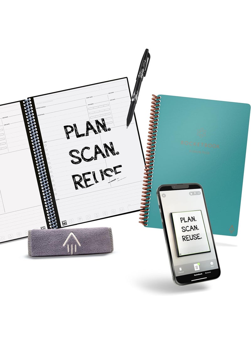 Rocketbook Rocketbook Smart Reusable Notebook Fusion Plus Executive Size Spiral Notebook  Planner Neptune Teal 6 x 88  - Image 1
