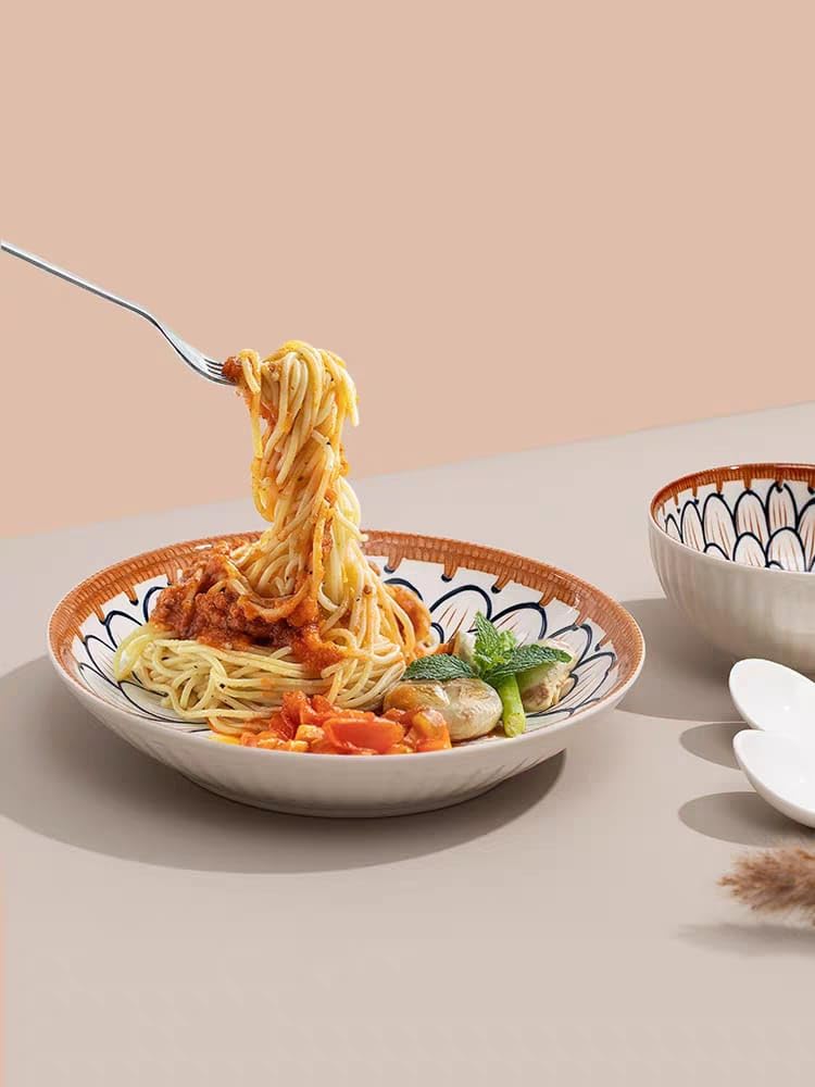 Agabani Japanese Asian Cuisine Dinner Set Bowls Serving for Pasta Salad Noodle Dessert Oatmeal Rice Soup Porcelain Bowls for Kitchen Dinner Bowl Set of 142plate4bowl4spoon4chopsticks - Image 4