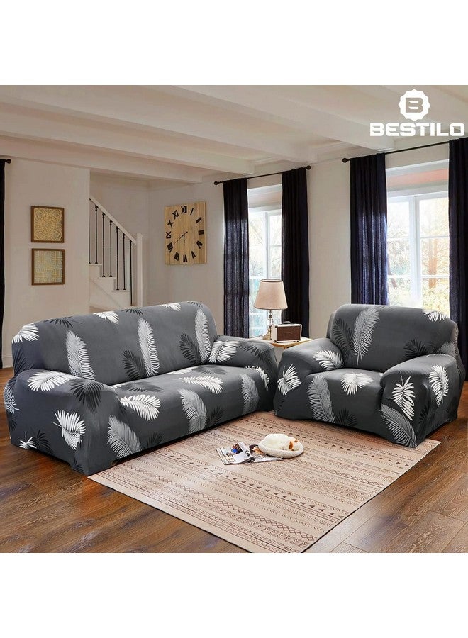 B BESTILO Sofa Cover 3 Seater and 2 Seater Fully Covered Universal 5 Seater Sofa Cover Non-Slip Sticky Elastic Stretchable Sofa Set Slipcover Protector for (Grey Fern, Five Seater (3+1+1)) - Image 2