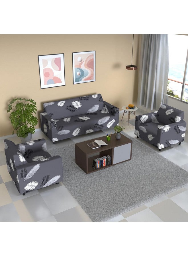 B BESTILO Sofa Cover 3 Seater and 2 Seater Fully Covered Universal 5 Seater Sofa Cover Non-Slip Sticky Elastic Stretchable Sofa Set Slipcover Protector for (Grey Fern, Five Seater (3+1+1)) - Image 1