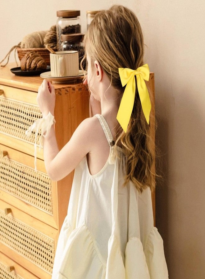 Miroksh Yellow Hair Bow Clips 4" Silky Satin Polyester Ribbon Bowknot Alligator Barrettes Hairpins for Toddler Teen Girls Women Kids Summer Back School Easter Dress Decor Accessory Gift - Image 4