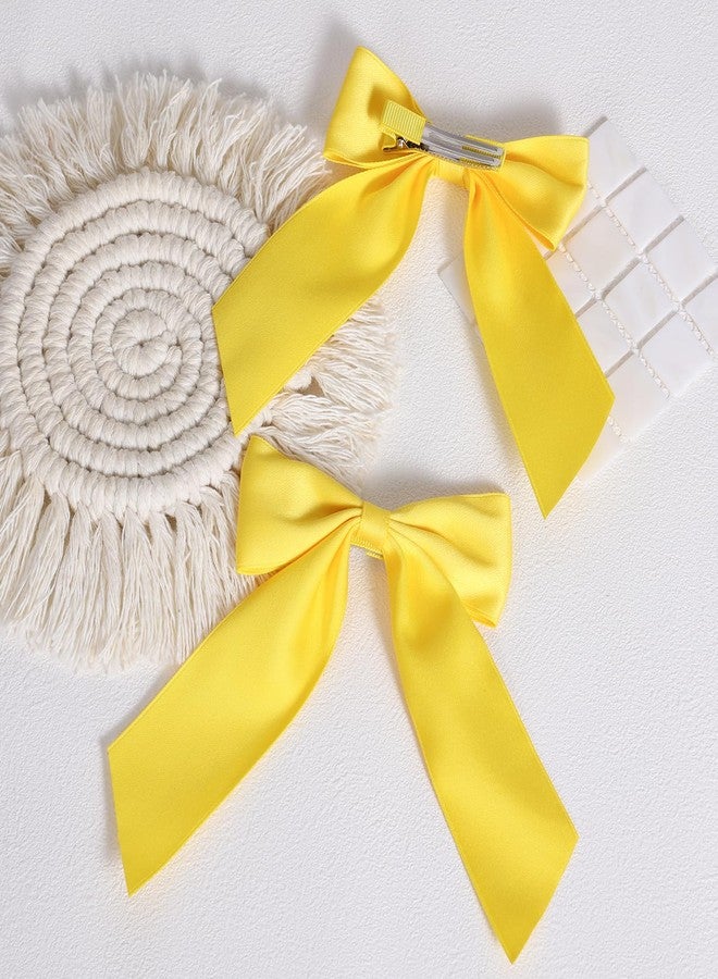 Miroksh Yellow Hair Bow Clips 4" Silky Satin Polyester Ribbon Bowknot Alligator Barrettes Hairpins for Toddler Teen Girls Women Kids Summer Back School Easter Dress Decor Accessory Gift - Image 3