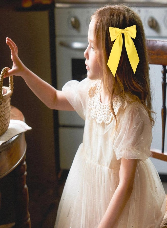 Miroksh Yellow Hair Bow Clips 4" Silky Satin Polyester Ribbon Bowknot Alligator Barrettes Hairpins for Toddler Teen Girls Women Kids Summer Back School Easter Dress Decor Accessory Gift - Image 5