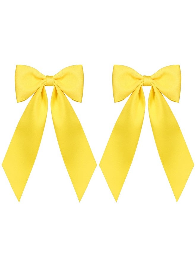 Miroksh Yellow Hair Bow Clips 4" Silky Satin Polyester Ribbon Bowknot Alligator Barrettes Hairpins for Toddler Teen Girls Women Kids Summer Back School Easter Dress Decor Accessory Gift - Image 1