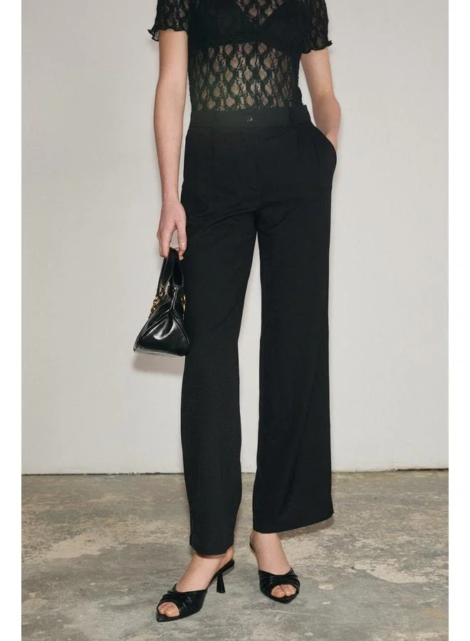 GRIMELANGE VELUTTO Women's Soft-Texture Woven Fabric High-Waist Black Pants.