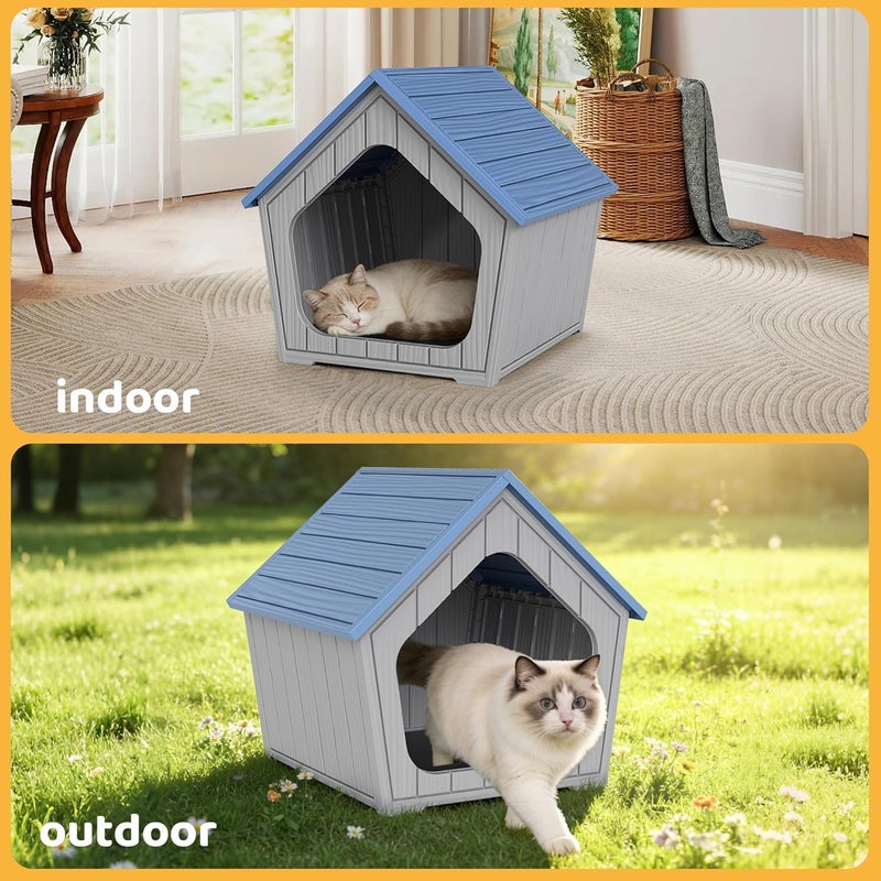 Outdoor Cat House, Cat Houses for Outdoor Indoor Cats, Outside Cats House Weatherproof with Air Holes, Resin Insulated Material, Easy to Clean and Install, Blue - Image 5