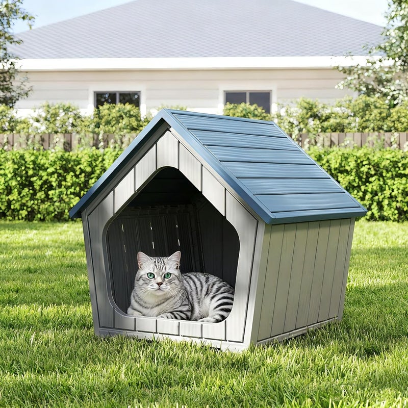 Outdoor Cat House, Cat Houses for Outdoor Indoor Cats, Outside Cats House Weatherproof with Air Holes, Resin Insulated Material, Easy to Clean and Install, Blue - Image 1