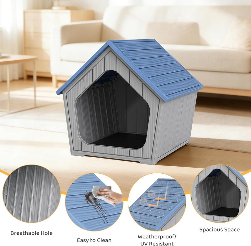 Outdoor Cat House, Cat Houses for Outdoor Indoor Cats, Outside Cats House Weatherproof with Air Holes, Resin Insulated Material, Easy to Clean and Install, Blue - Image 2