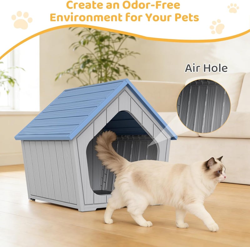 Outdoor Cat House, Cat Houses for Outdoor Indoor Cats, Outside Cats House Weatherproof with Air Holes, Resin Insulated Material, Easy to Clean and Install, Blue - Image 3