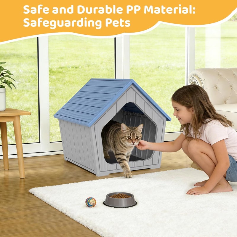 Outdoor Cat House, Cat Houses for Outdoor Indoor Cats, Outside Cats House Weatherproof with Air Holes, Resin Insulated Material, Easy to Clean and Install, Blue - Image 4