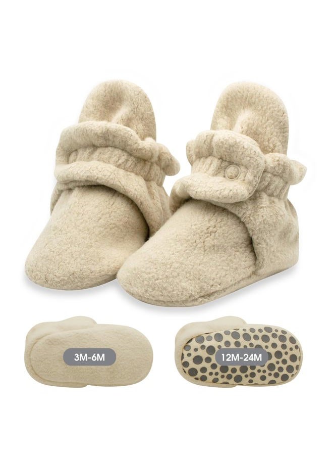 Zutano Cozie Fleece Baby Booties with Grippers, Khaki, 12M - Image 1