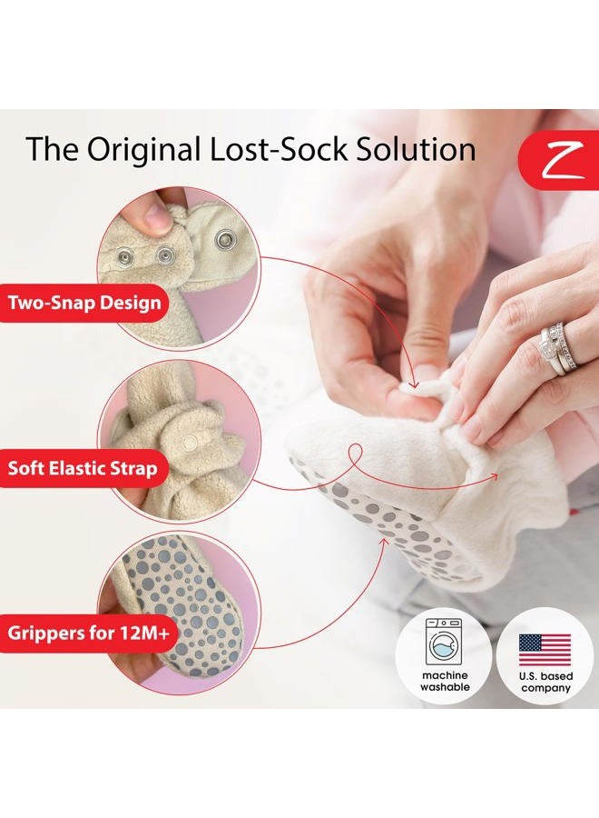 Zutano Cozie Fleece Baby Booties with Grippers, Khaki, 12M - Image 2