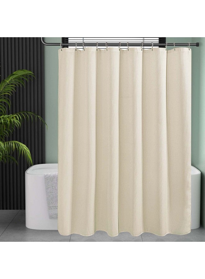 AmazerBath Waffle Shower Curtain, Heavy Duty Fabric Shower Curtain with Waffle Weave Hotel Quality Bathroom Curtains, 72 x 72 Inches (Cream Yellow) - Image 2