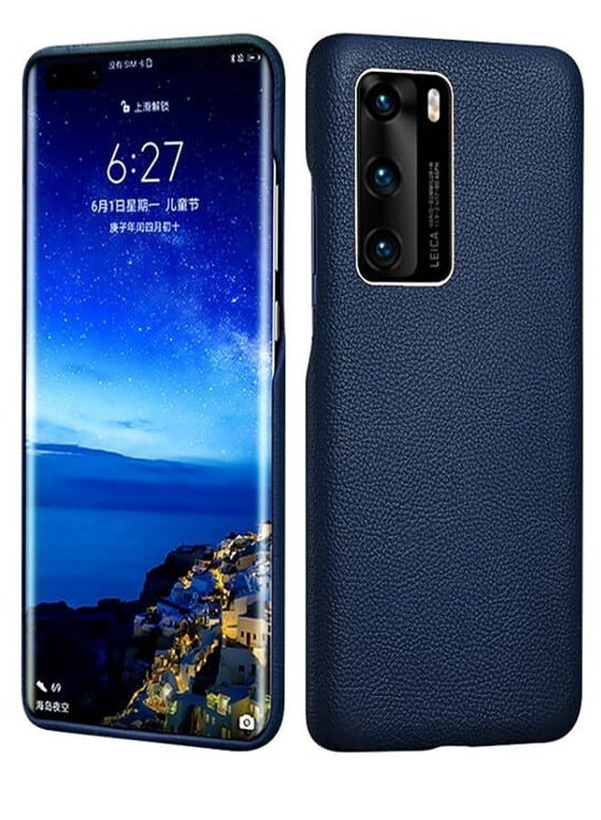 Icarer Protective Case Cover For Huawei P40 Grain Cowhide Leather Back Navy Blue - Image 1