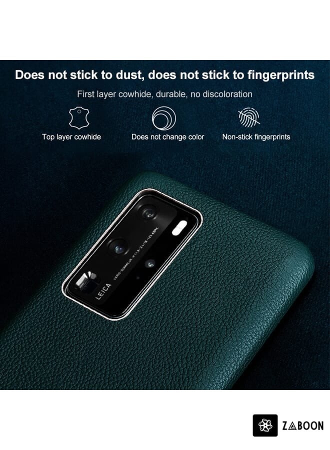 Icarer Protective Case Cover For Huawei P40 Grain Cowhide Leather Back Navy Blue - Image 3