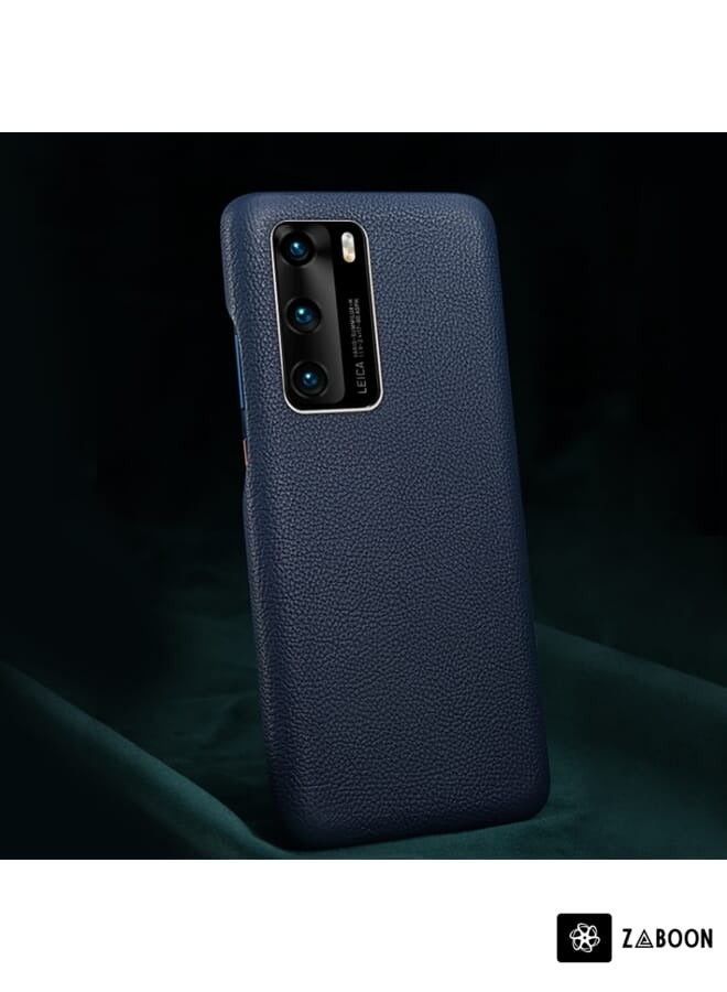 Icarer Protective Case Cover For Huawei P40 Grain Cowhide Leather Back Navy Blue - Image 2