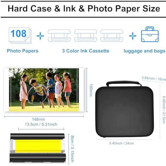 طقم حبر وورق SELPHY CP1300 وحقيبة حمل، طقم قيمة KP-108IN حبر وورق ملون وحقيبة صلبة متوافقة مع طابعة الصور اللاسلكية SELPHY CP1300 CP1500 CP1200، ملحقات SELPHY - Image 3