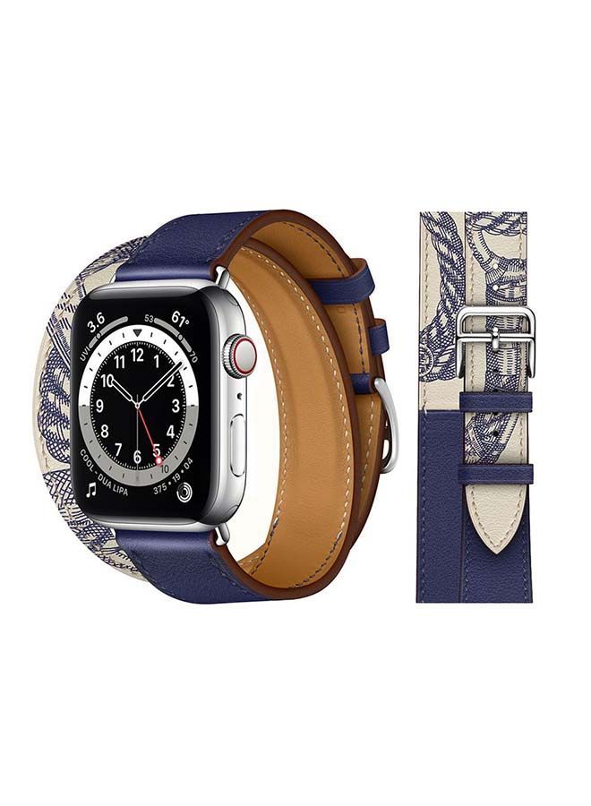 NIBEMINENT Double Tour Leather Replacement Band For Apple Watch Series 6/SE/5/4/3/2/1 Encre