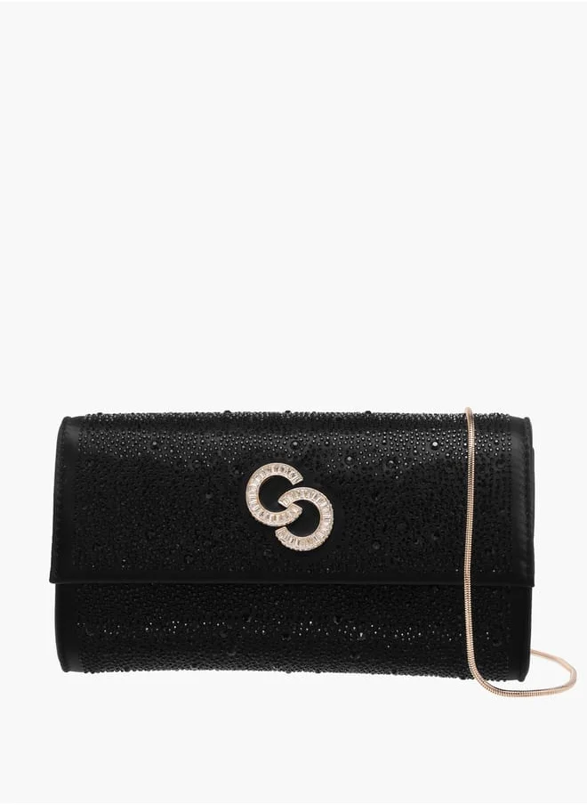 سيليست Women Embellished Crossbody Bag with Chain Strap and Magnetic Button Closure