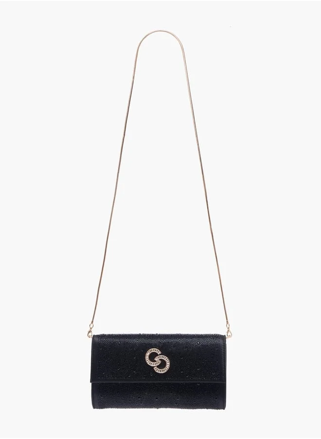 سيليست Women Embellished Crossbody Bag with Chain Strap and Magnetic Button Closure