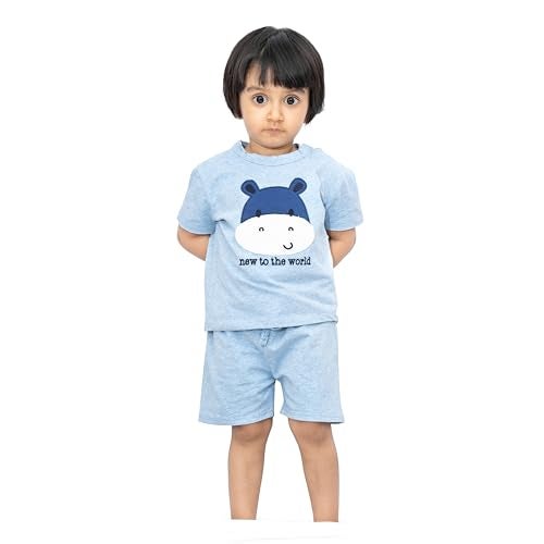 ARIEL Baby Boys & Baby girls Cotton Printed Round Neck Half Sleeve T-shirt & Short Trendy Summer Clothing Sets (New2Wrld-0-3 months) - Image 3