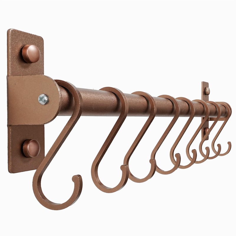 Dseap Kitchen Utensil Holder Hanger, Pot and Pan Rack Wall Mounted, Kitchen Rail with 8 Hooks for Hanging Cooking Utensils, Mugs, Spoons, Wall Mounted, Antique Copper New - Image 1