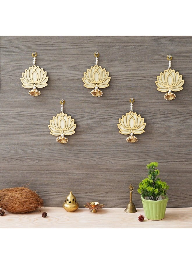 Webelkart Premium Yellow Lotus Wall Hanging |Lotus Back Drop Hanging Wall Hanging Home And Office Decor (Wood Set Of 5) 6" Inches  - Image 1