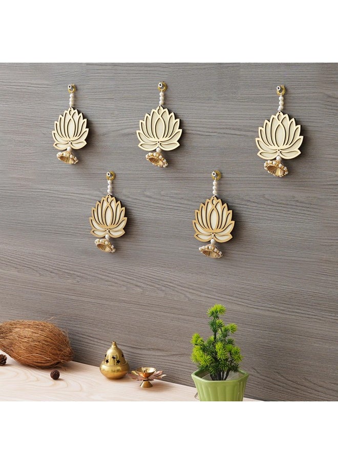 Webelkart Premium Yellow Lotus Wall Hanging |Lotus Back Drop Hanging Wall Hanging Home And Office Decor (Wood Set Of 5) 6" Inches  - Image 2
