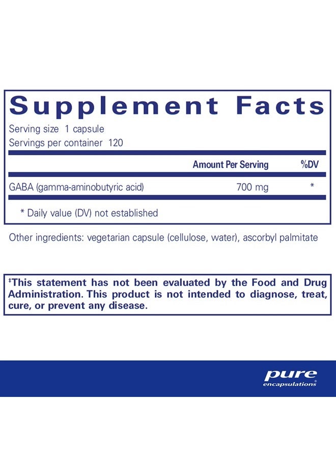 Pure Encapsulations غابا - مكمل لدعم الاسترخاء واعتدال التوتر العرضي - مع أحماض أمينية غابا الممتازة - 120 كبسولة - Image 2