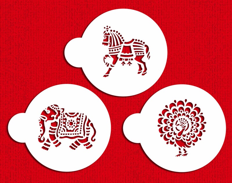 Designer Stencils C840 Indian Animals Stencil Set, Beige/Semi-Transparent - Image 1