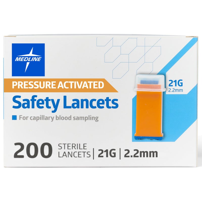 Medline Safety Lancets, Pressure Activation, 21G x 2.2 mm, 200 Count - Image 1