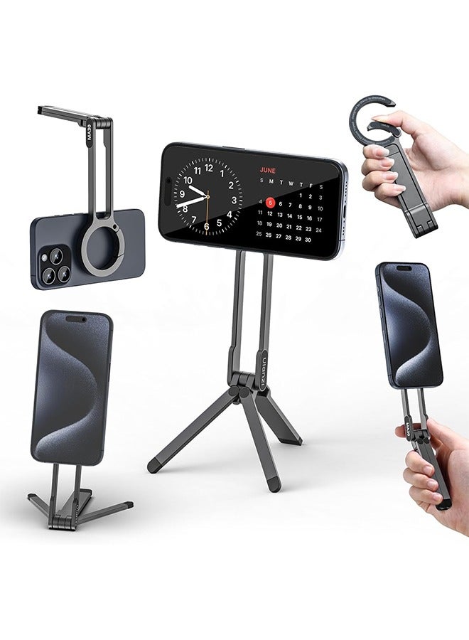 ULANZI MA30 Magnetic Phone Tripod Stand for iPhone - Aluminium Maglock Smartphone Mini Tripod Pocket Cell Phone Stand Strong Magnet Quick Mount Compatible with iPhone 16 15 14 13 12 Series, Black - Image 1