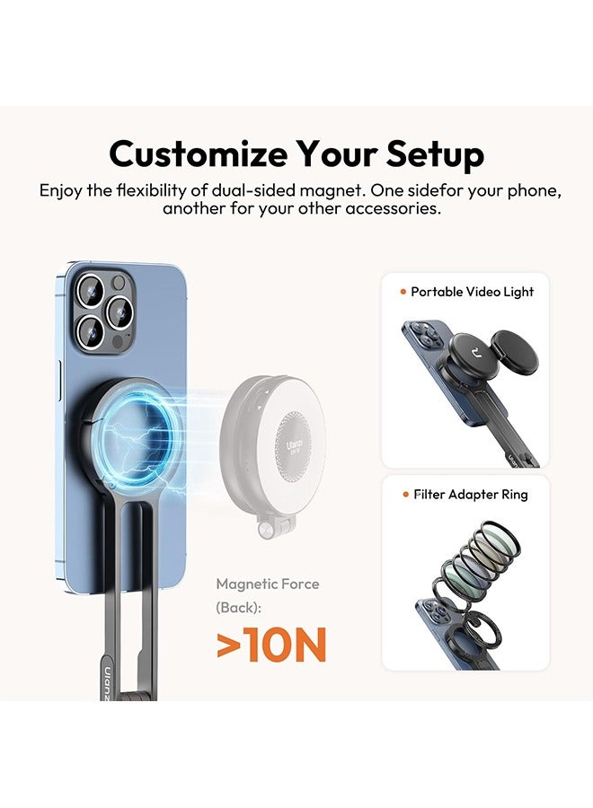 ULANZI MA30 Magnetic Phone Tripod Stand for iPhone - Aluminium Maglock Smartphone Mini Tripod Pocket Cell Phone Stand Strong Magnet Quick Mount Compatible with iPhone 16 15 14 13 12 Series, Black - Image 2